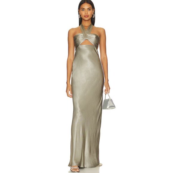 Shona Joy Dresses & Skirts - NWT Shona Joy La Lune Ruched Halter Maxi Dress in Sage 4